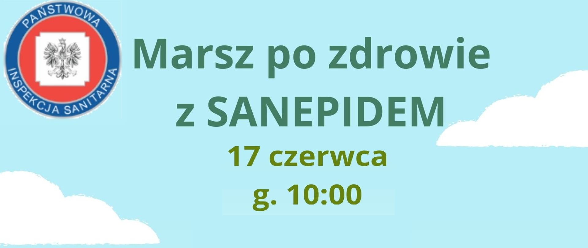 Grafika przedstawia plakat promujący marsz nordic walking wraz z jedo datą i godziną rozpoczęcia