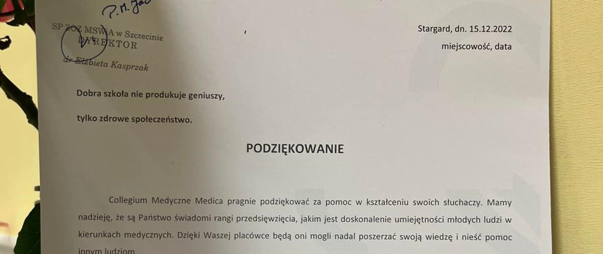 podziekowanie