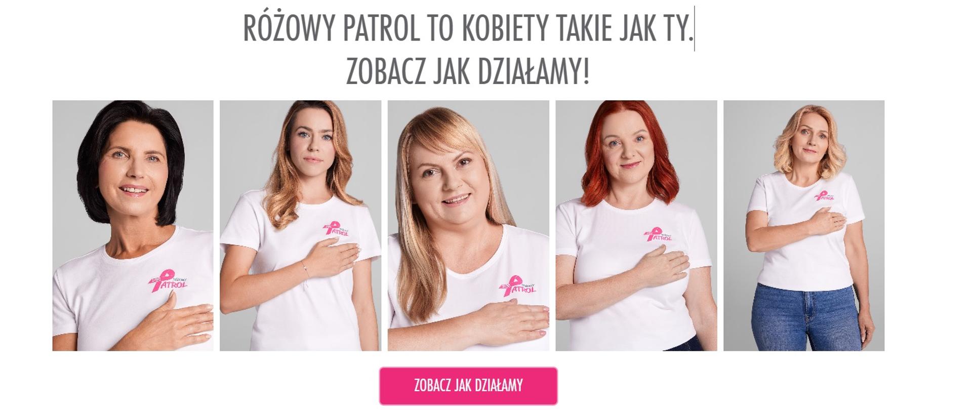Grafika przedstawia kobiety w koszulkach z logo kampanii, z ręką na swojej piersi
