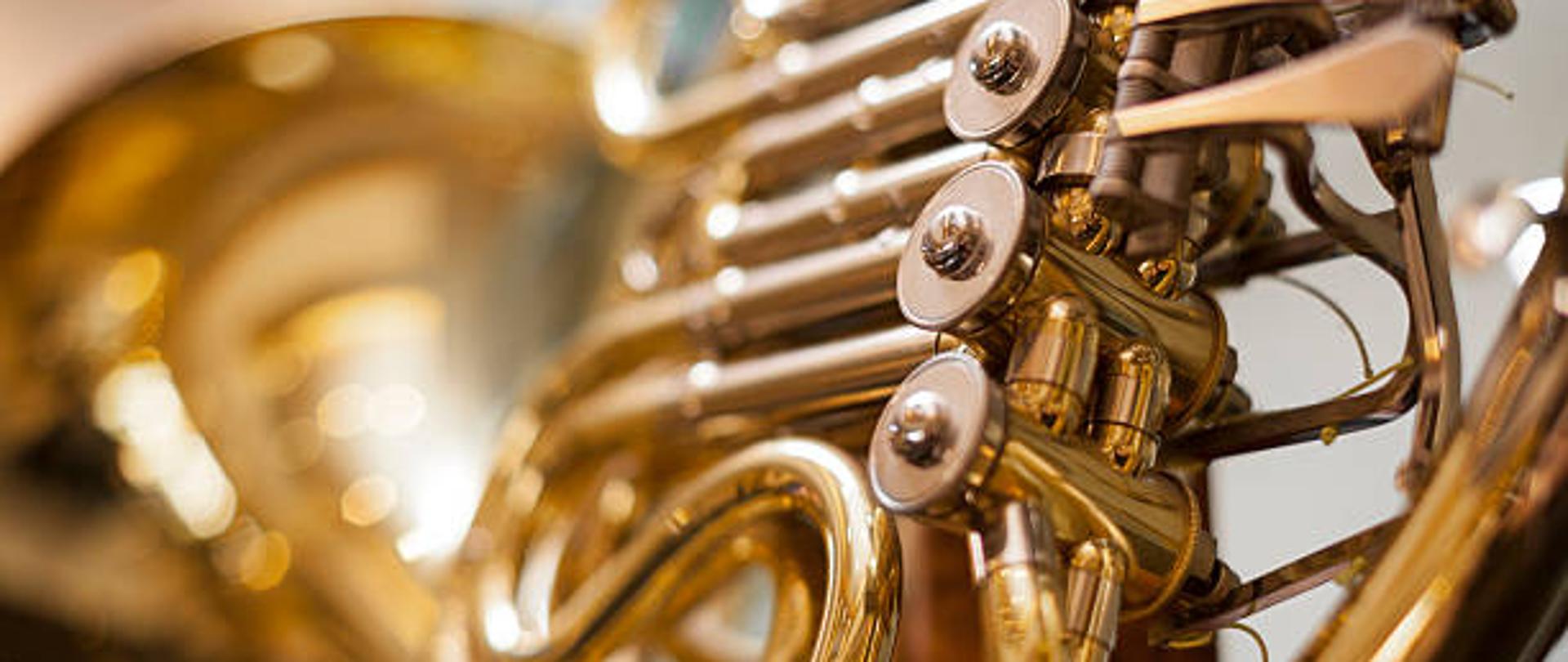 Zdjęcie przedstawiające fragment instrumentu muzycznego waltorni