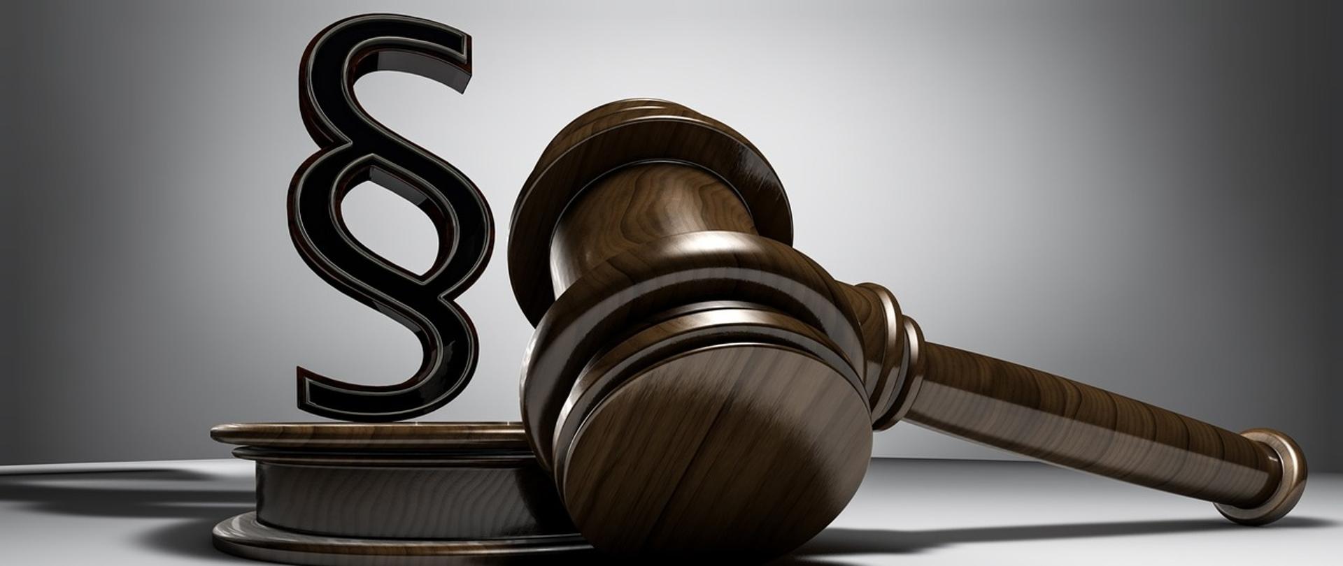 grafika przedstawiająca młotek i znak paragrafu