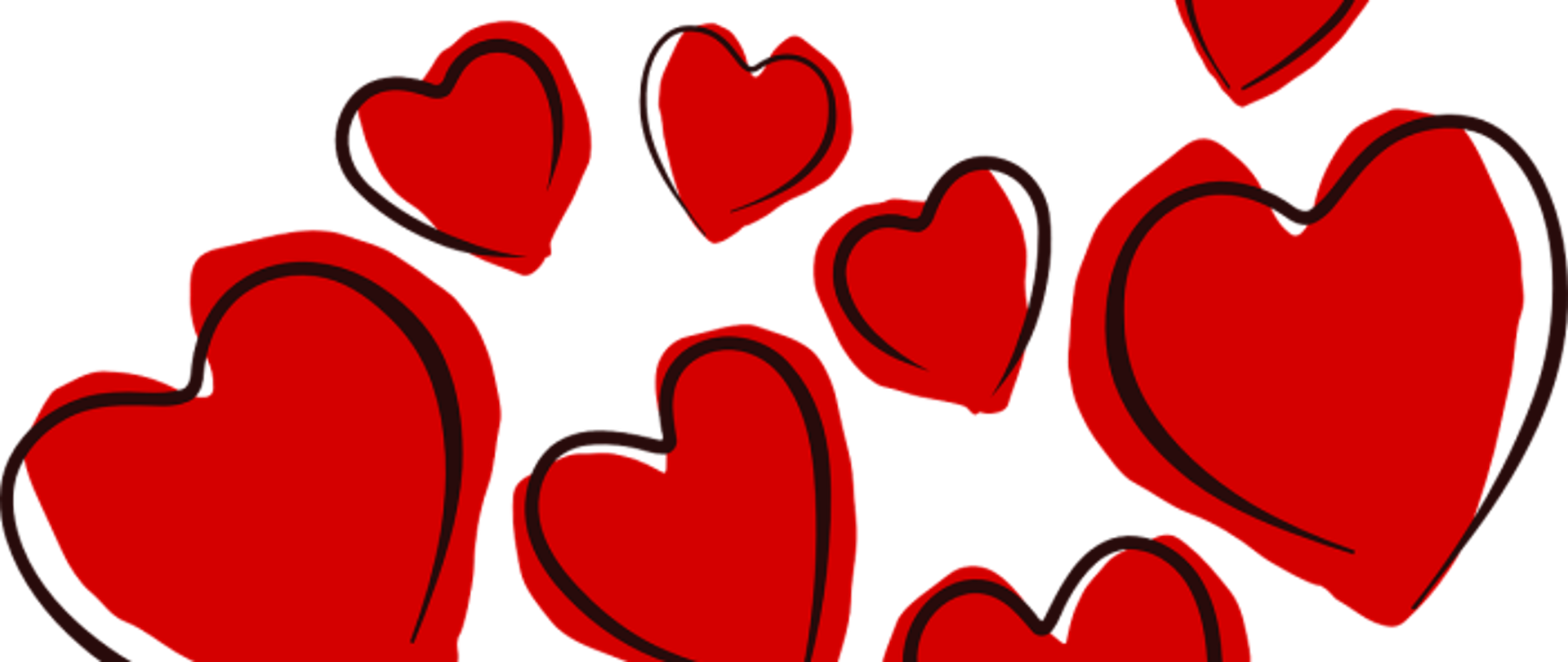 Na grafice znajdują się czerwone serca otoczone czarną linią.