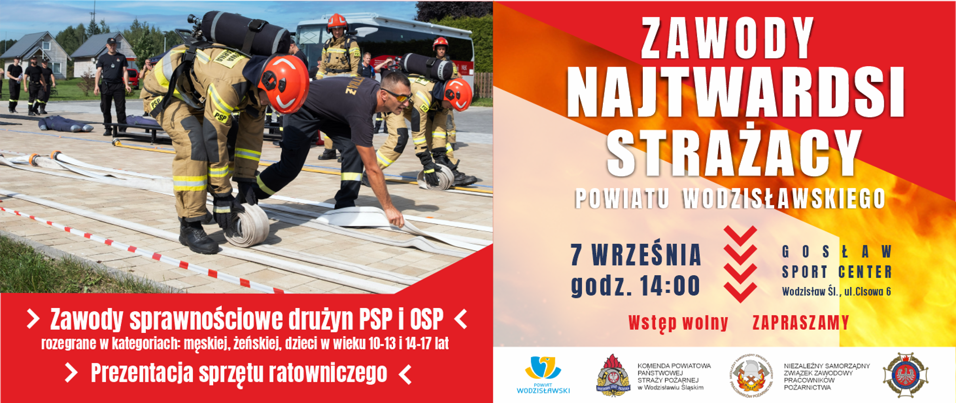 Baner reklamujący zawody o tytuł Najtwardszych Strażaków Powiatu Wodzisławskiego

