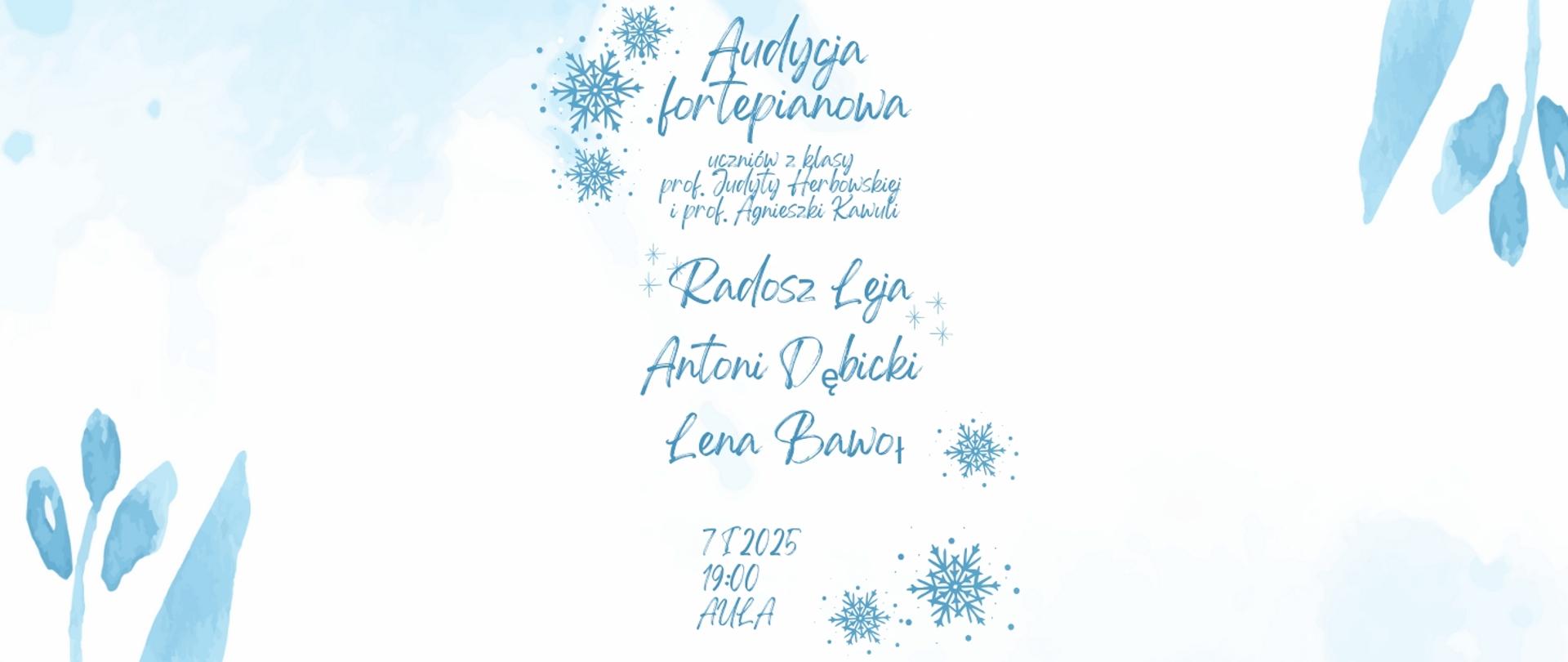 Audycja fortepianowa 7.01.2025 godz.19.00 plakat niebieskie malowidła