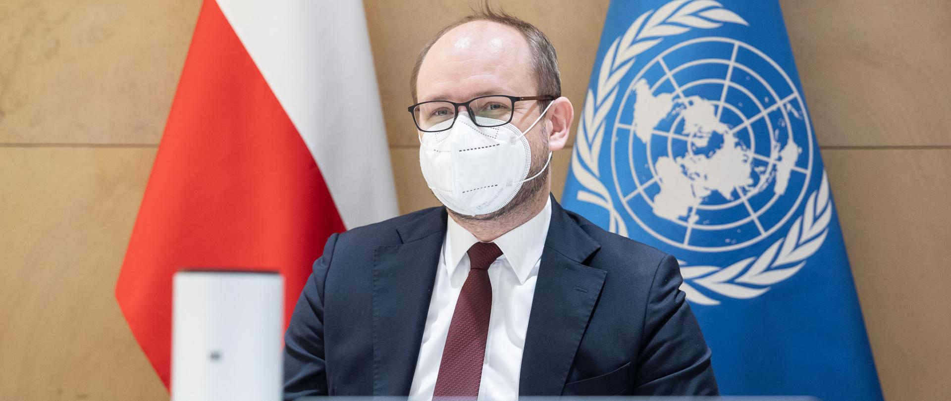 2021.03.12 Warszawa . Minister Marcin Przydacz . Wideokonferencja Rada Bezpieczenstwa ONZ Arria .
Fot. Tymon Markowski / MSZ