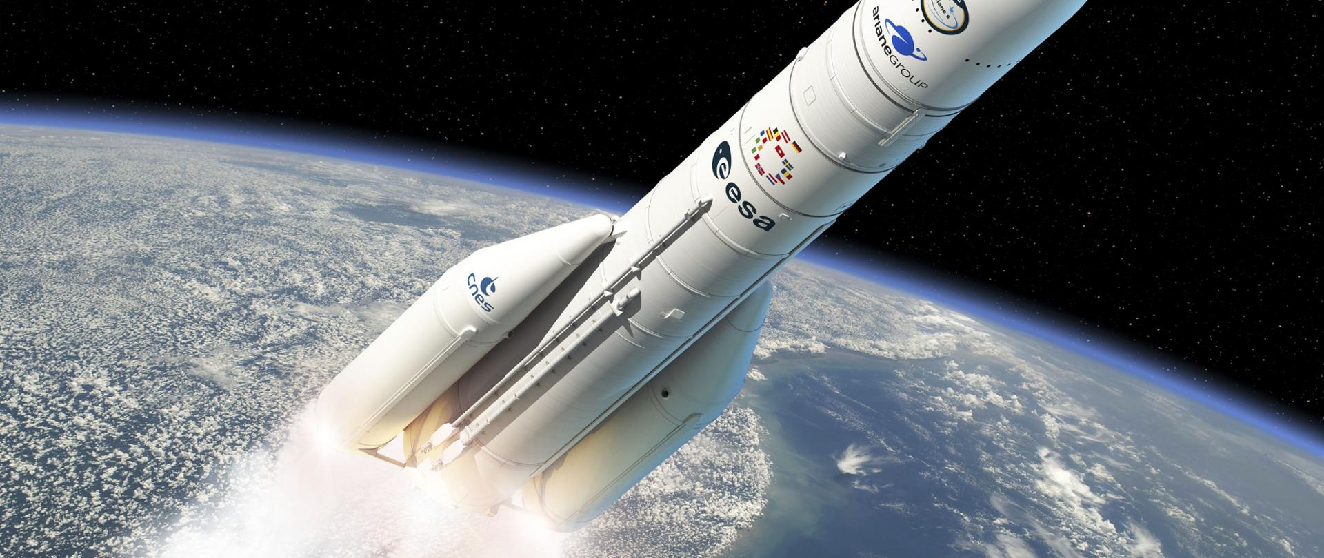 Rakieta Ariane na tle kuli ziemskiej