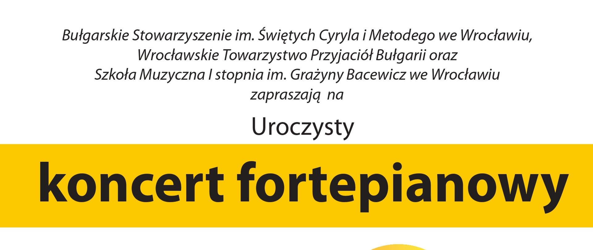 Plakat informujący o koncercie fortepianowym o koncercie fortepianowym z dnia św. Cyryla i Metodego.