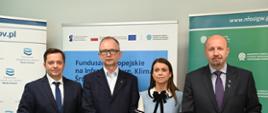 Na zdjęciu od lewej: Mateusz Balcerowicz, Prezes Państwowego Gospodarstwa Wodnego Wody Polskie, Krzysztof Pałka, Przewodniczący Rady Nadzorczej NFOŚiGW, Agnieszka Siłacz – Dyrektor Regionalnego Zarządu Gospodarki Wodnej w Bydgoszczy, Robert Gajda, Zastępca Prezesa Zarządu NFOŚiGW.