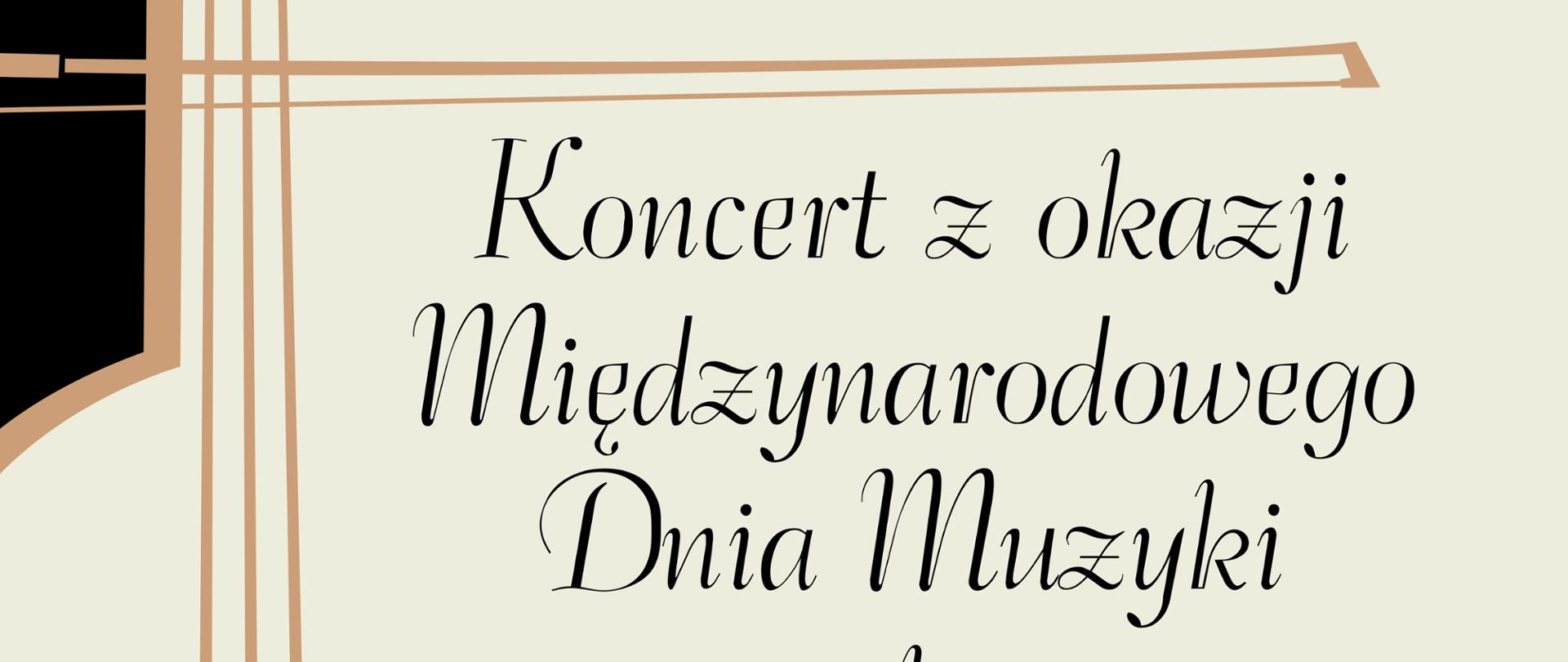 Afisz informujący o koncercie z okazji Międzynarodowego Dnia Muzyki, który odbędzie się 2 października 2023 o godzinie 18:00, w sali USC w Chrzanowie. Wykonawcami będą uczniwie, absolwenci i nauczyciele.