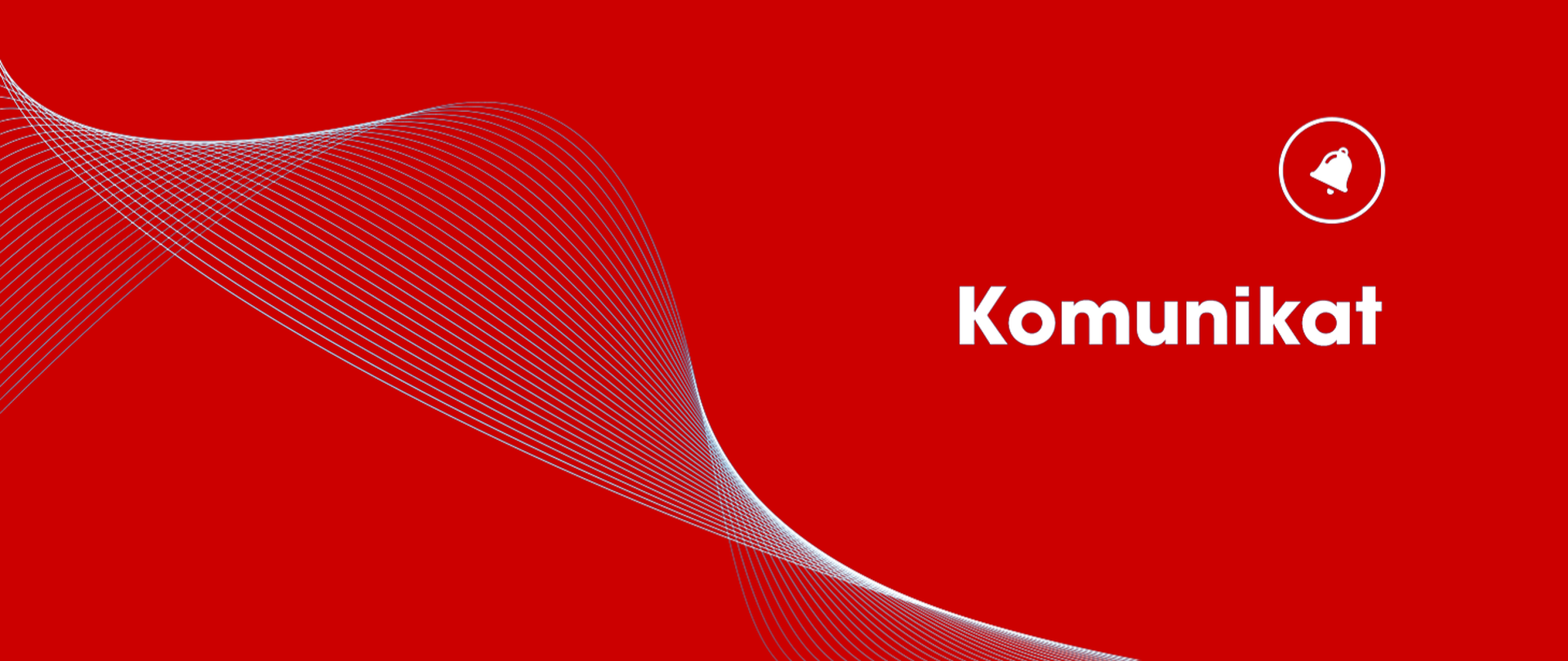 NA CZERWONYM TLE W KÓŁECZKU DZWONEK I NAPIS KOMUNIKAT