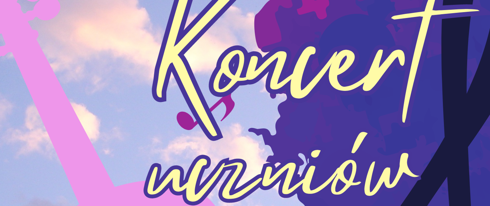 Plakat na kolorowym tle z informacją tekstową dotyczącą koncertu uczniów klasy skrzypiec Krystyny Ślęzak z stowarzyszeniem fortepianu Elżbiety Malinowskiej - 23 maja 2023 r. godzina 17:00 aula PSM I st. im. F. Chopina w Kłodzku