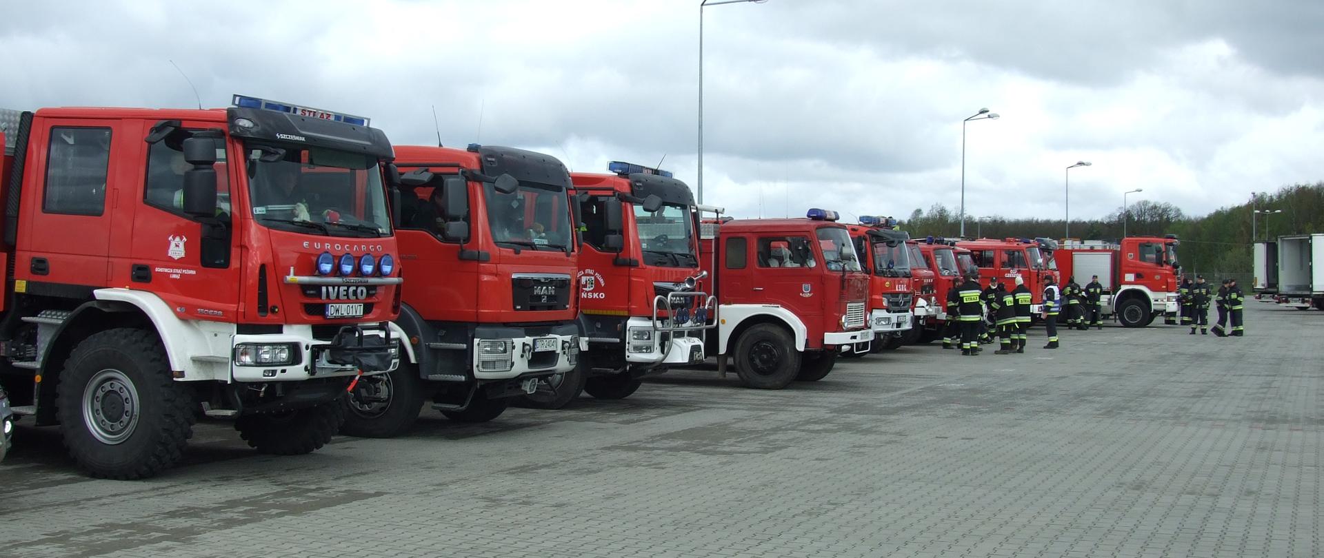 10 samochodów bojowych ustawionych w rzędzie