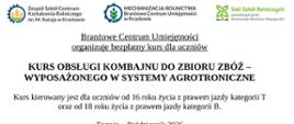 Kurs obsługi kombajnu dla uczniów
