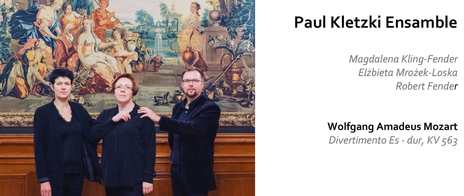 Na plakacie widać zdjęcie trzech osób które zagrają koncert.