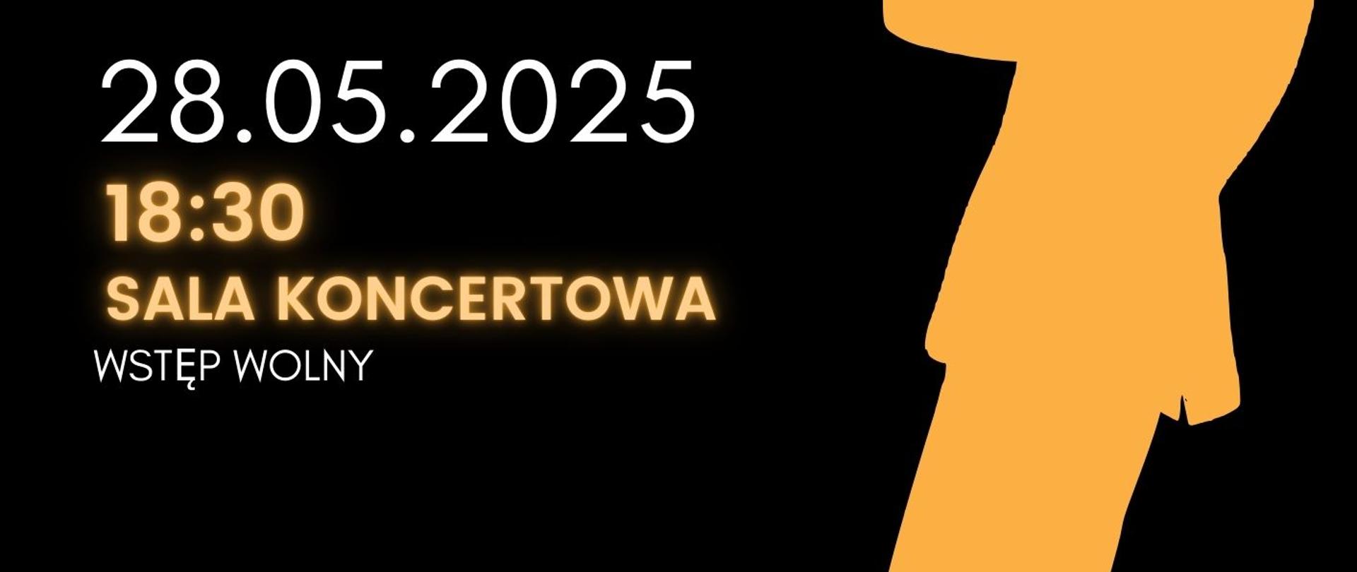 Plakat informacyjny dotyczący popisu klasy trąbki mgr Joachima Paczyńskiego odbywającego się w dniu 28.05.2025 o godz. 18.30.