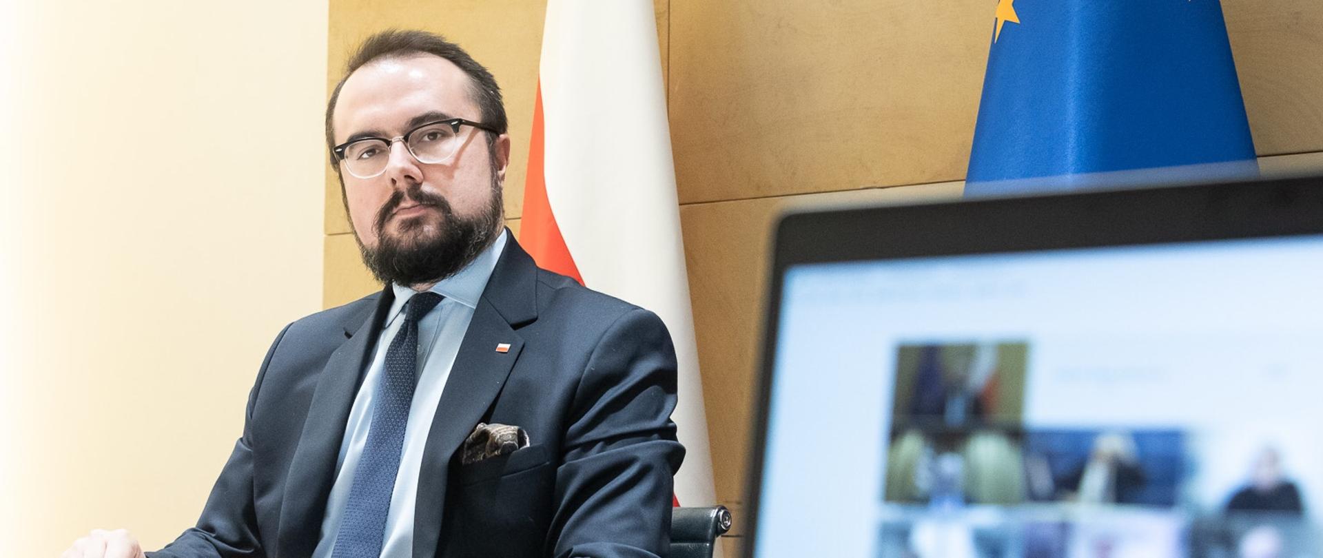 2021.02.11 Warszawa . Minister Pawel Jablonski . Wideokonferencja koordynatorow incjatywy trojmorza .
Fot. Tymon Markowski / MSZ