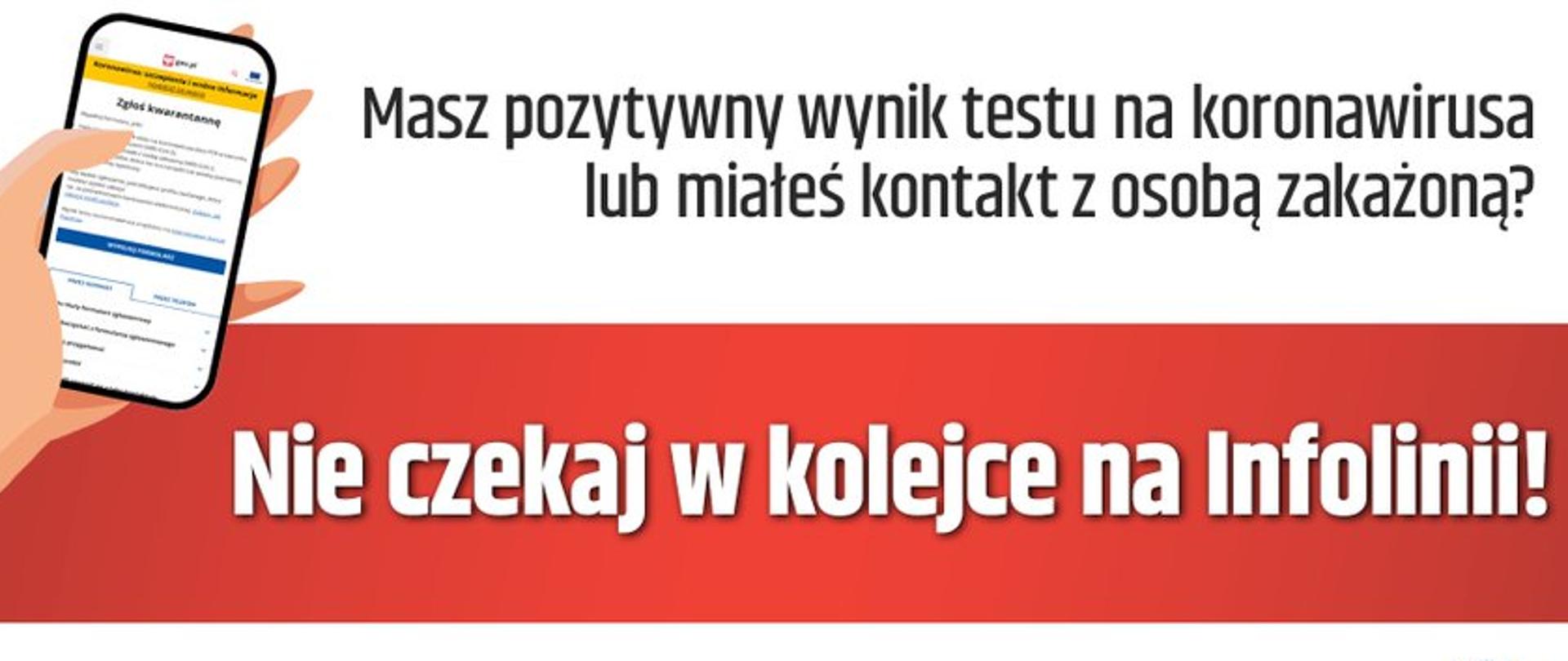 Grafika zachęcająca do zgłoszenia kwarantanny poprzez formularz online na stronie gov.pl