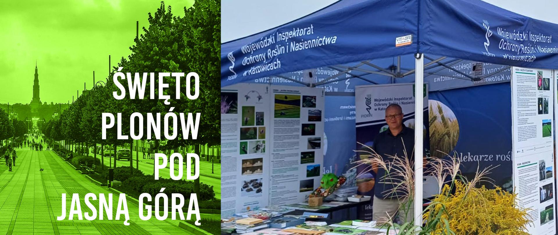 Dożynki Jasnogórskie - grafika tytułowa - widok na wieżę kościoła Jasnej góry oraz stoiska targowego