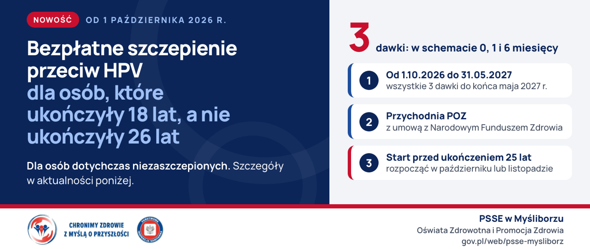 Bezpłatne szczepienie przeciw HPV dla dorosłych do 26. urodzin — zasady od 1 października 2026 r.