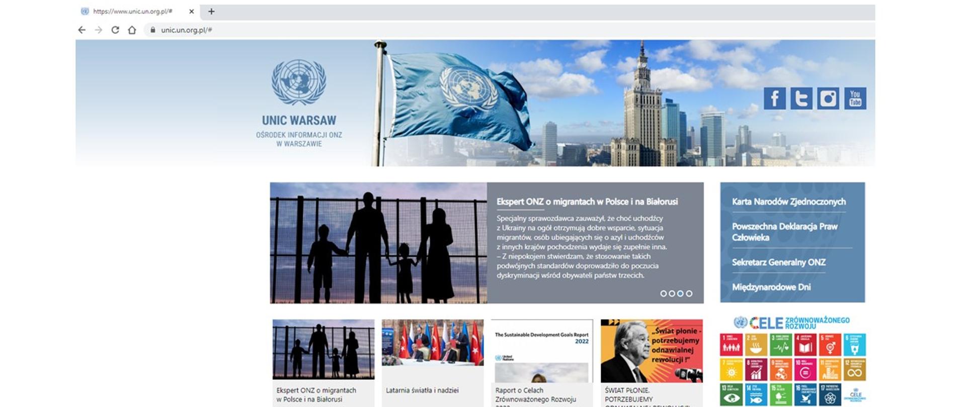 Zdjęcie strony internetowej Ośrodka Informacji ONZ w Warszawie