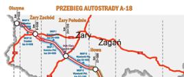 Droga A18 z podziałem na odcinki