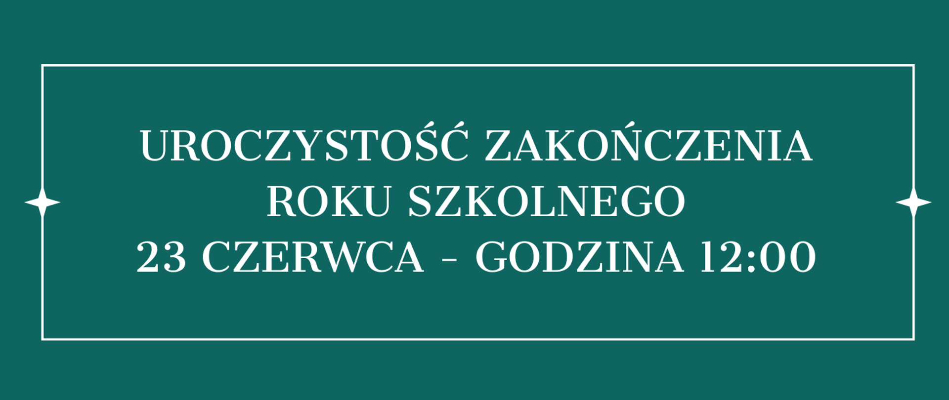 Baner na ciemnozielonym tle. W centrum biały napis w białej ramce.