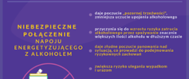 ulotka w kolorze fioletowym o tematyce energetyki plus alkohol 