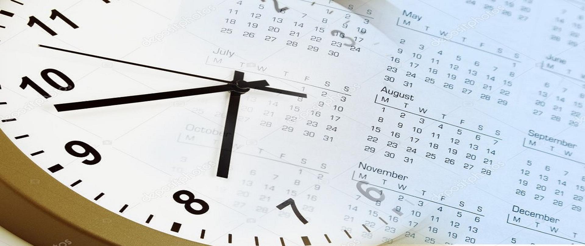 Grafika - zloty zegar na kalendarzu, zegar zmywa sie z tłem kalendarza