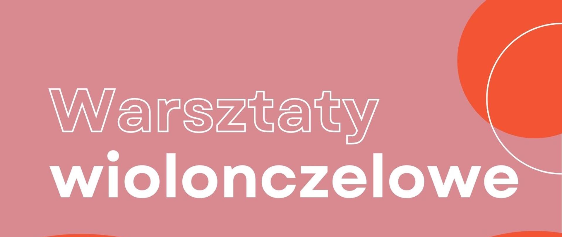 Plakat warsztaty wiolonczelowe 26.04.2025. Pomarańczowe tło, okręgi ze zdjęciem prowadzącego