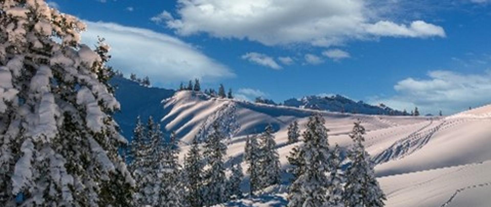 Bezpieczne Ferie 2023 zdjęcie gór pokrytych śniegiem