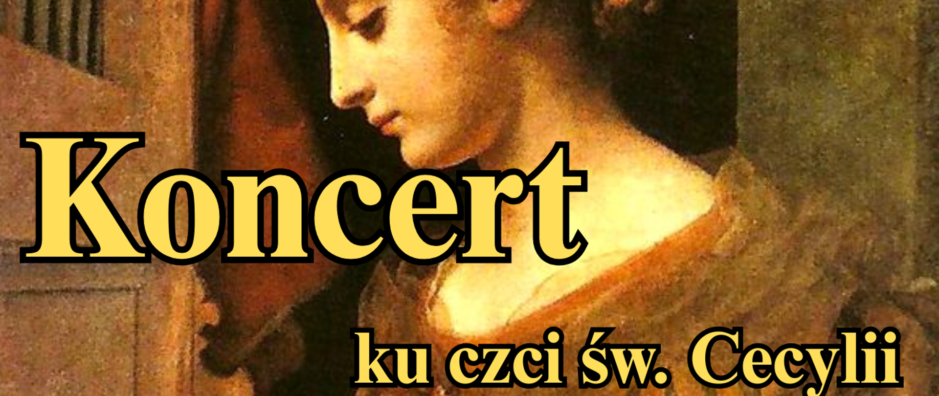 Afisz na koncert, złoty napis informacyjny na kolorowym tle.