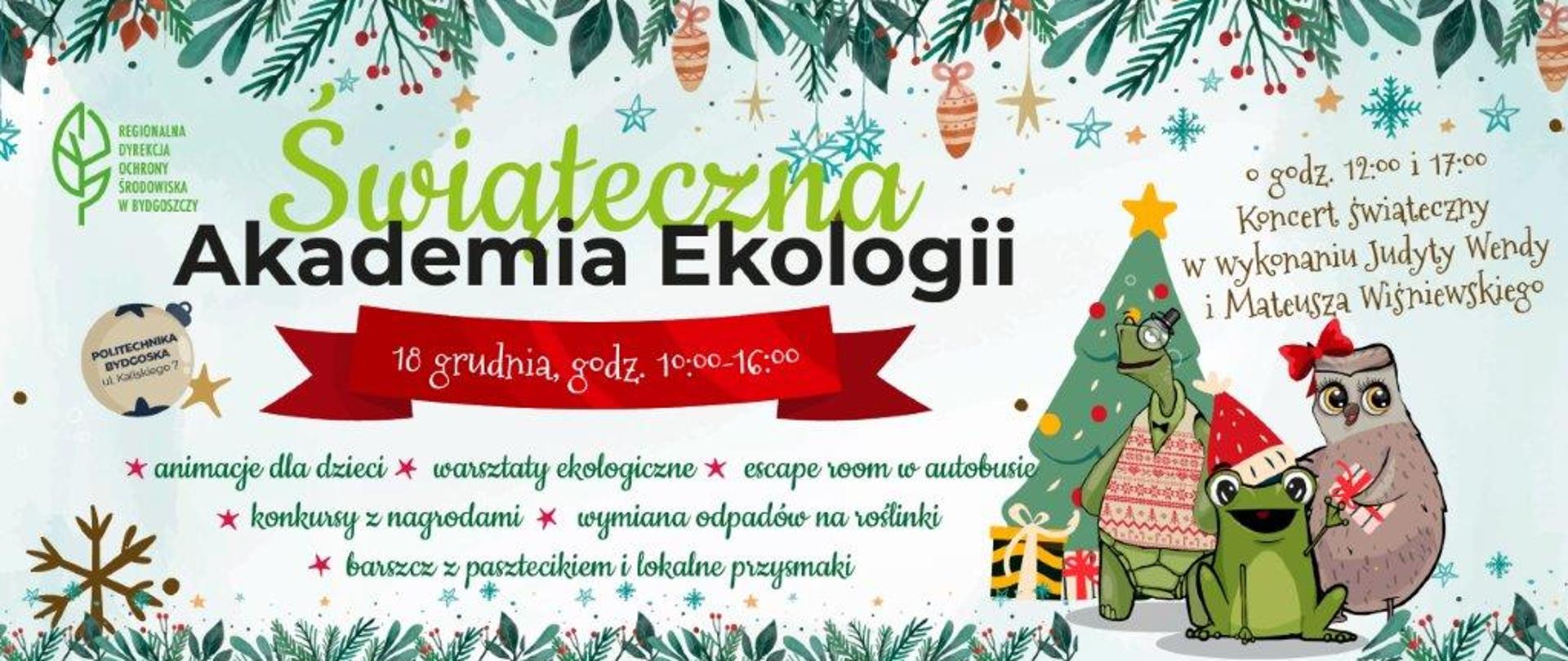 Plakat z atrakcjami Świątecznej akademii ekologii