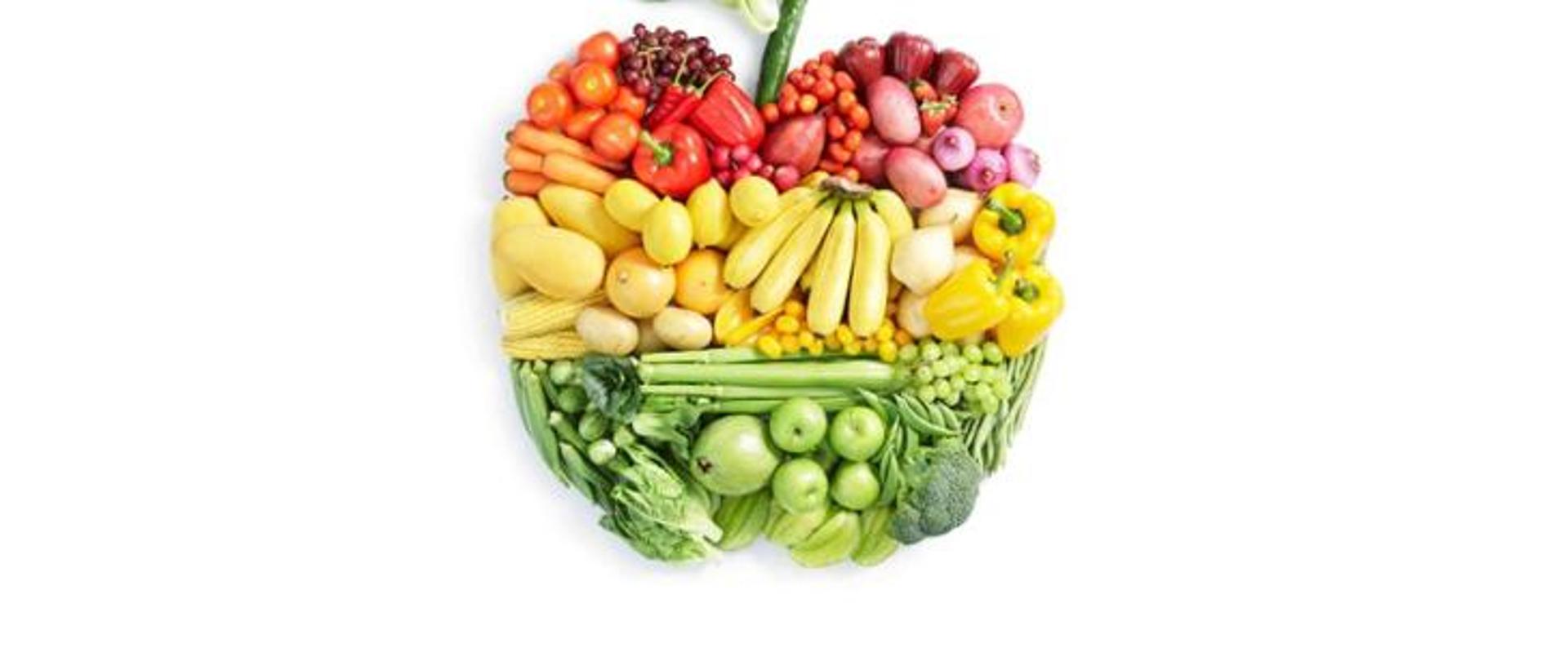 Zdrowe odżywianie dla każdego - grafika z warzywami i owocami