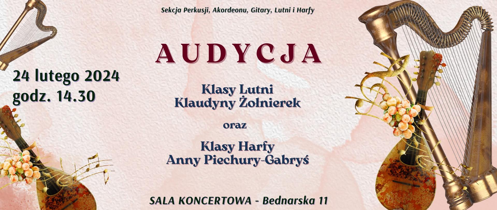 Afisz - Audycja klas lutni i harfy - 24.02.2024