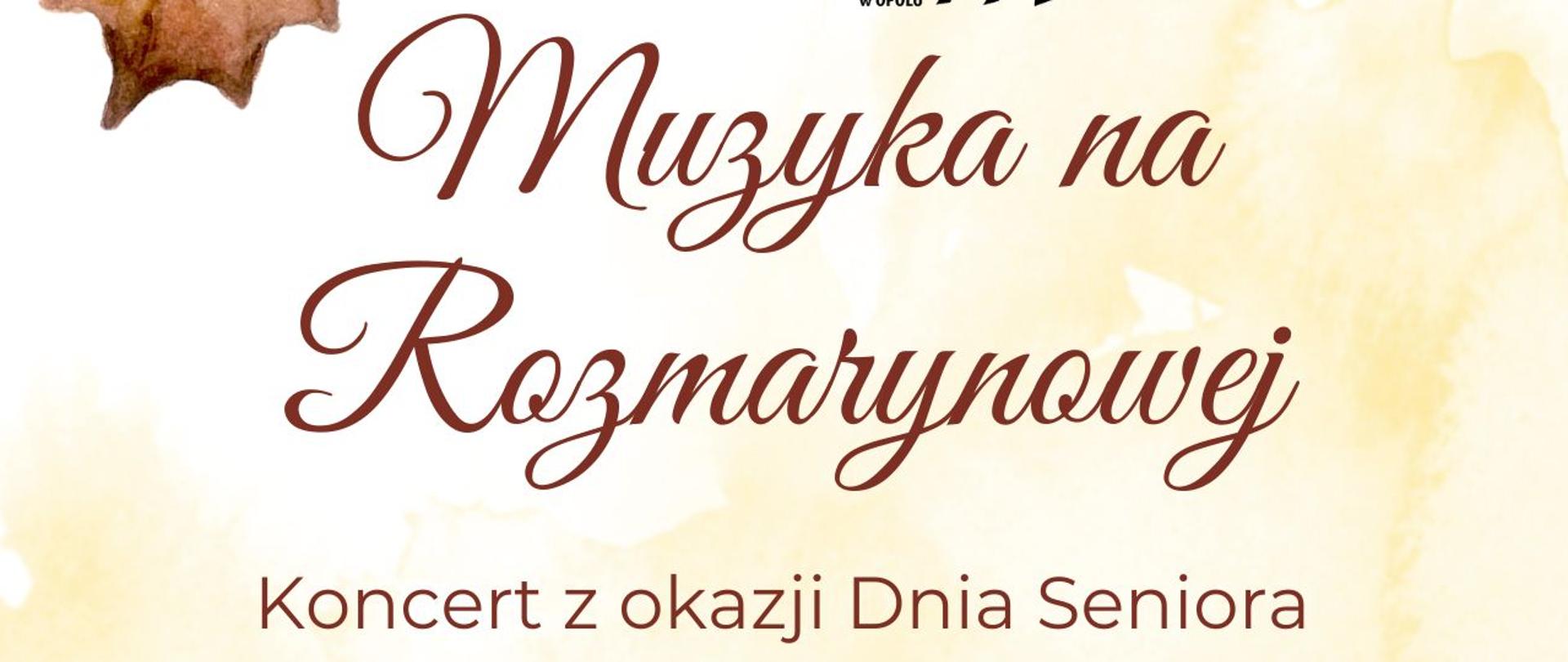 w dolnej części żółte i pomarańczowe liście klonu, w centralnej części informacja o miejscu, terminie oraz wykonawcach koncertu, całość ja jasnym tle
