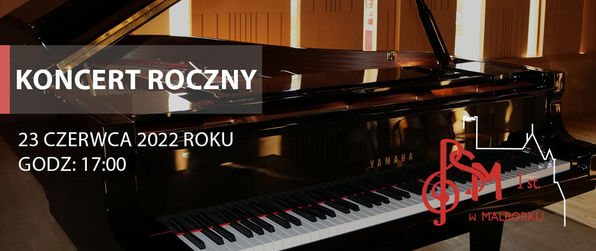 Baner zawiera datę i godzinę wydarzenia. W tle zdjęcie fortepianu od strony klawiatury.