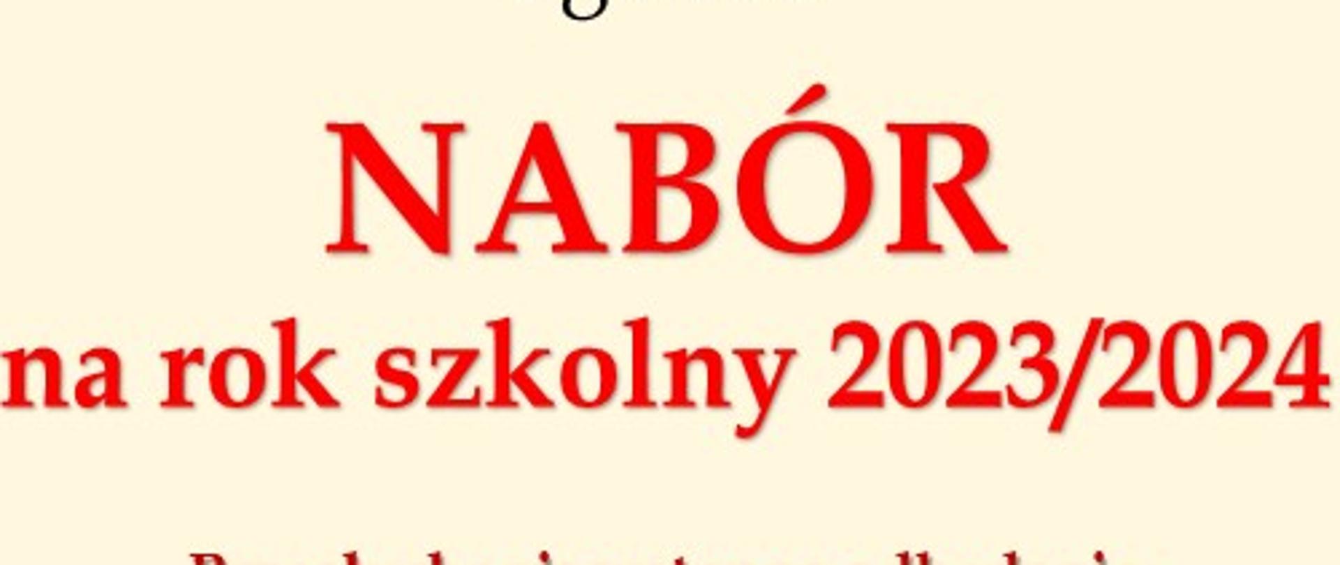 Plakat z informacją dotyczącą naboru do PSM II st. w Dębicy na rok szkolny 2023/2024; tło plakatu w bladym żółtym odcieniu, napisy w kolorach czarnym i czerwonym