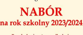 Plakat z informacją dotyczącą naboru do PSM II st. w Dębicy na rok szkolny 2023/2024; tło plakatu w bladym żółtym odcieniu, napisy w kolorach czarnym i czerwonym
