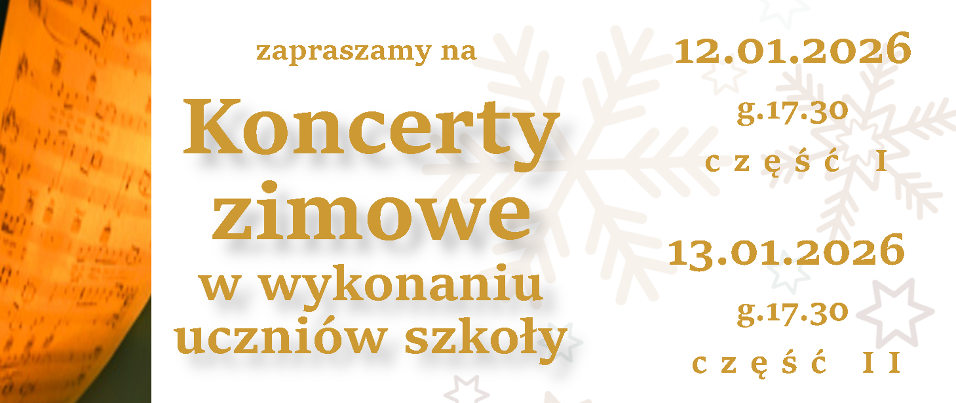 informacja o koncertach zimowych na białym tle