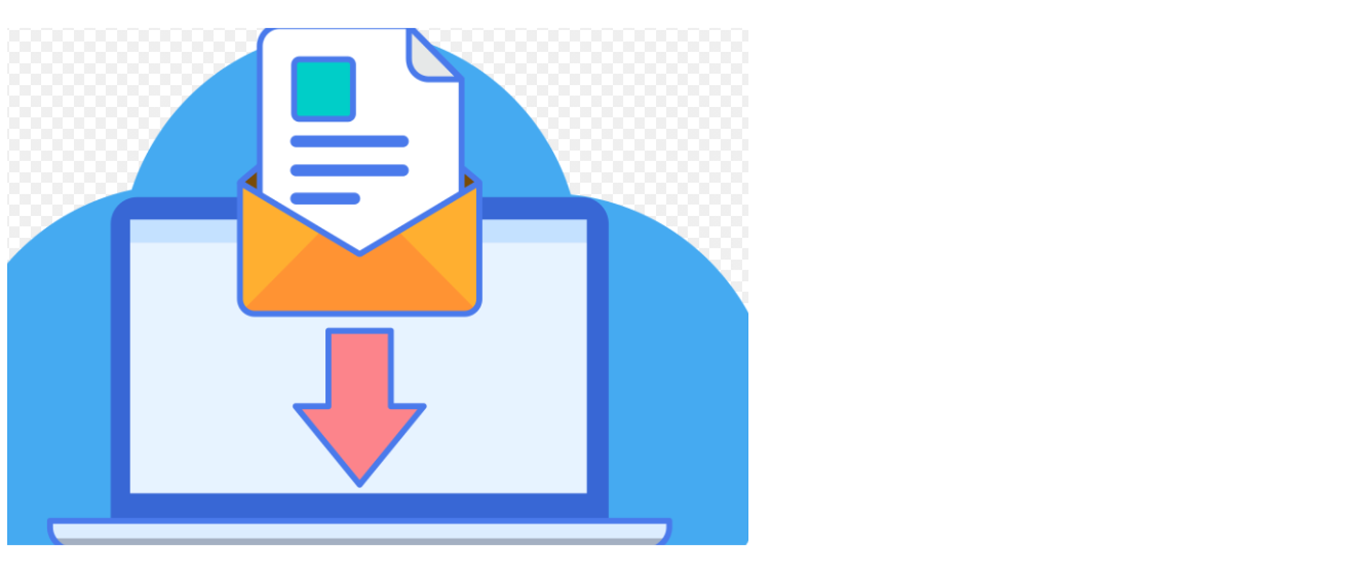 Zdjęcie przedstawia znak graficzny ,,dokumenty do pobrania". Na zdjeciu znajduje się laptop na którym narysowana jest koperta wraz z listem. 