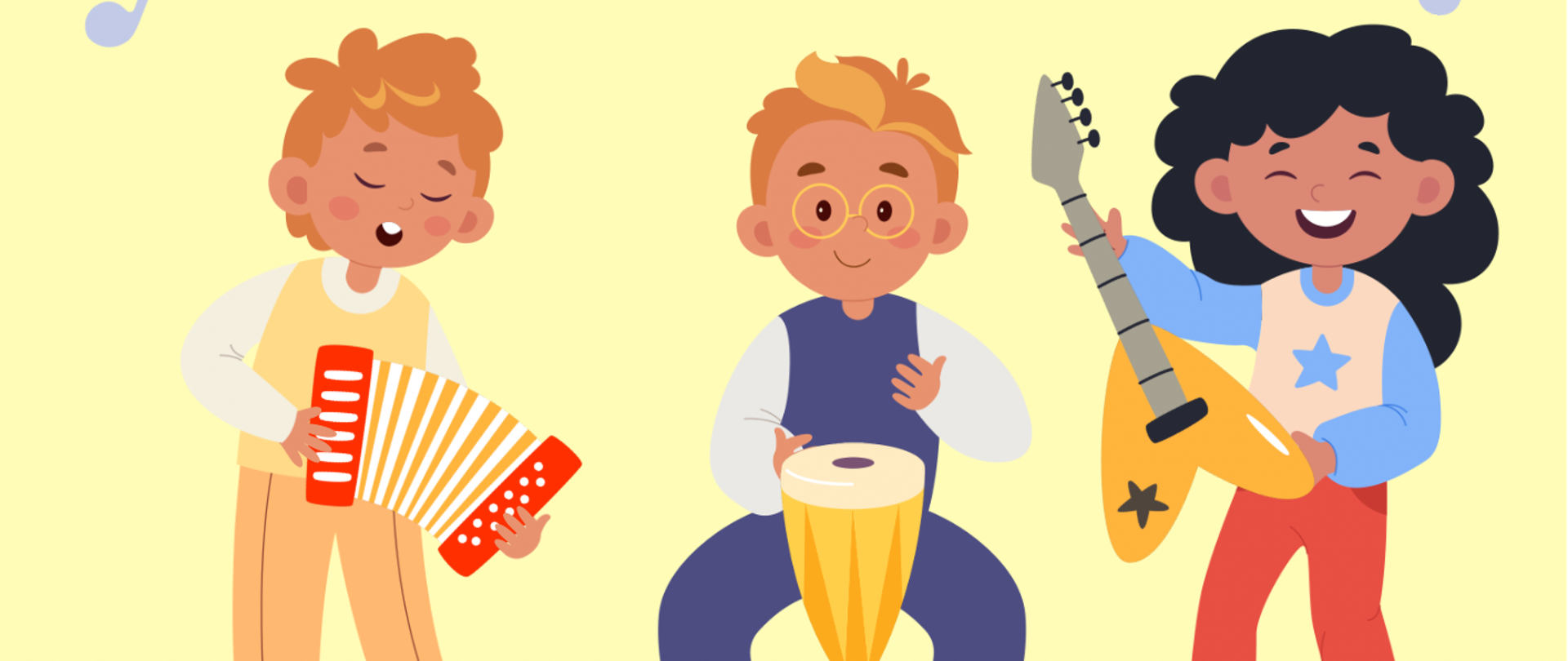 Grafika plakatu to rysunek trojga dzieci grających na akordeonie, bębnie i gitarze. Na plakacie znajdują się rozrzucone nutki oraz pięciolinia. Na plakacie znajdują się następujące informacje: Państwowa Szkoła Muzyczna I i II st. im. Fryderyka Chopina w Nowym Targu filia w Rabce-Zdroju ogłasza nabór kandydatów do klas pierwszych na rok szkolny 2025/2026 na następujące instrumenty: fortepian, skrzypce, altówka, gitara, flet, klarnet, akordeon. Podanie przyjmuje sekretariat szkoły Rabka-Zdrój, ul. Jana Pawła II 14 do 4 maja 2025 r. Badania przydatności kandydatów odbędą się 5 maja w godz. 15.00 - 18.00 i 6 maja w godz. 15.00 - 18.00