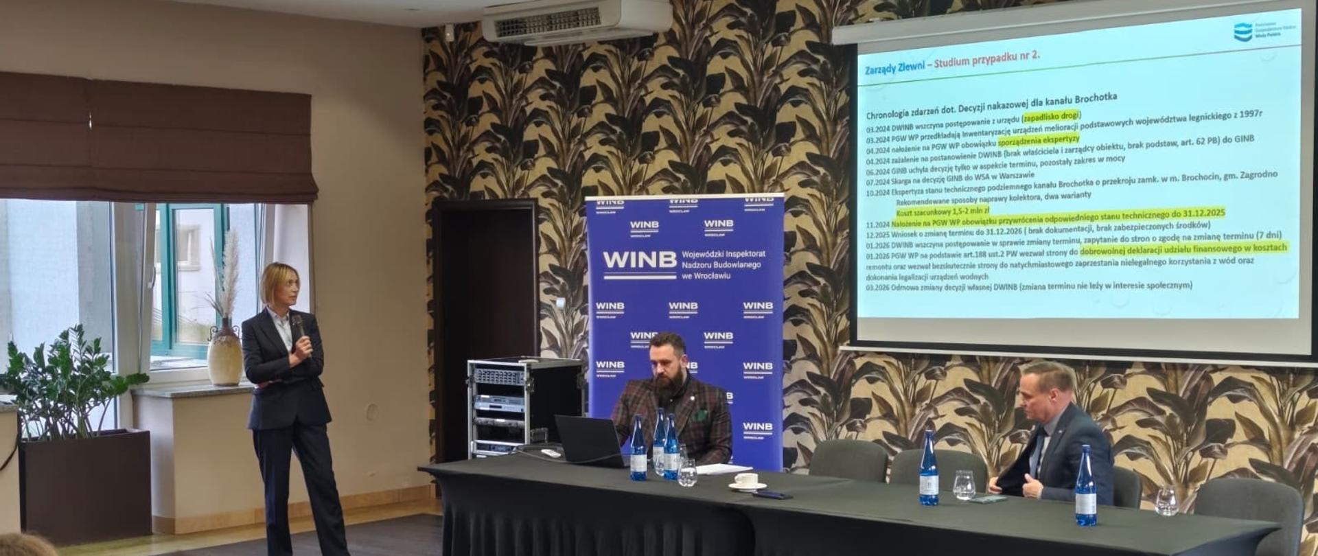 Wystąpienie Agnieszki Grochowskiej, Dyrektor Zarządu Zlewni w Legnicy, podczas narady szkoleniowej organów nadzoru budowlanego województwa dolnośląskiego.