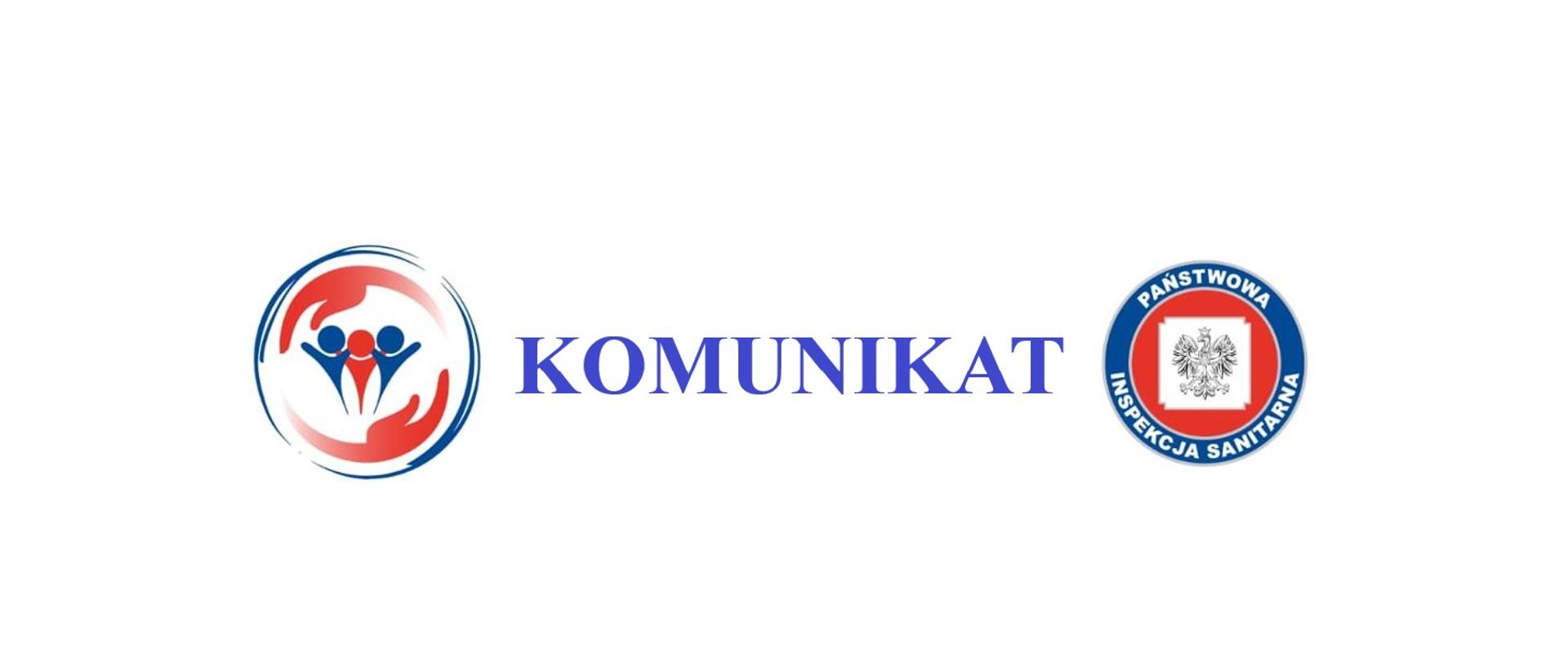 ilustracja przedstawiająca logo Państwowej Inspekcji Sanitarnej i napis „komunikat”