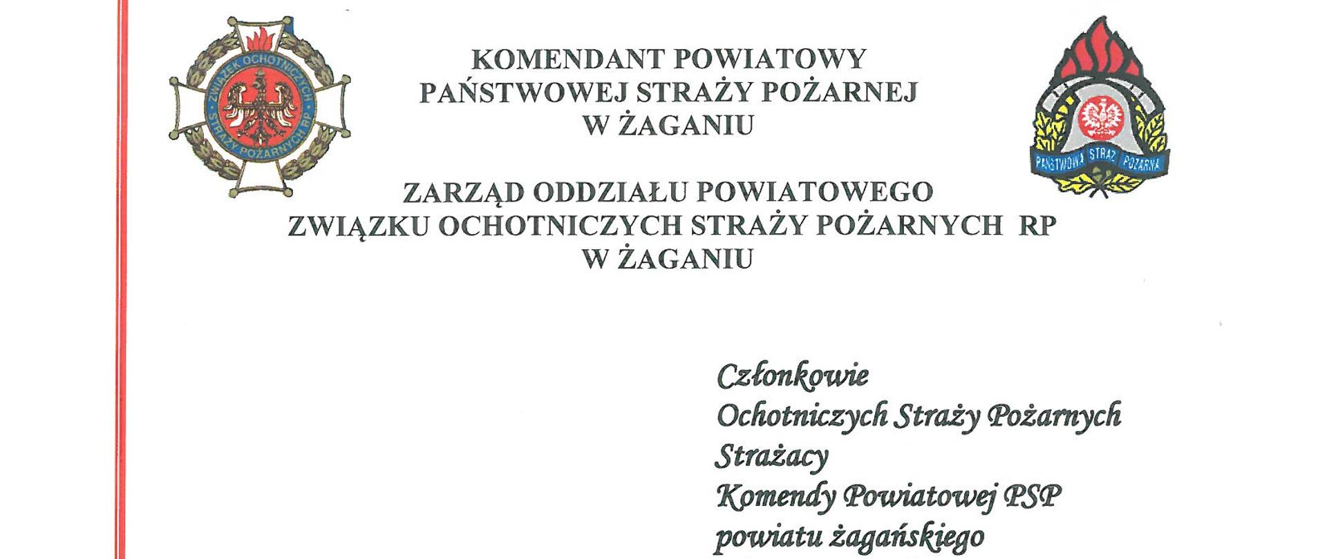 Życzenia Komendanta Powiatowego PSP w Żaganiu z okazji Dnia Strażaka