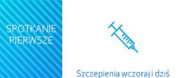 Pierwszy slajd z tytułem Szczepienia wczoraj i dziś oraz grafiką przedstawiającą strzykawkę - cykl spotkań