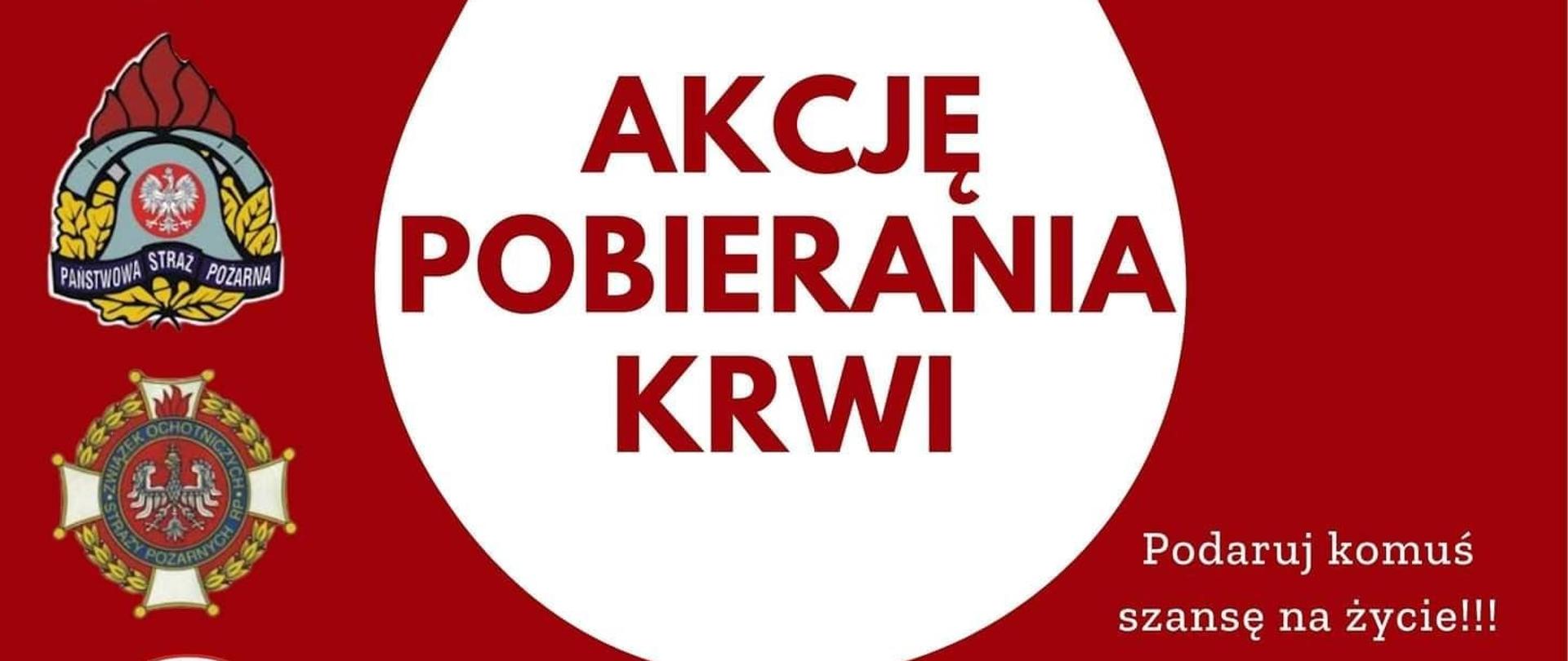 Plakat z informacją o terminie akcji pobierania krwi przy Komendzie Powiatowej PSP w Miechowie