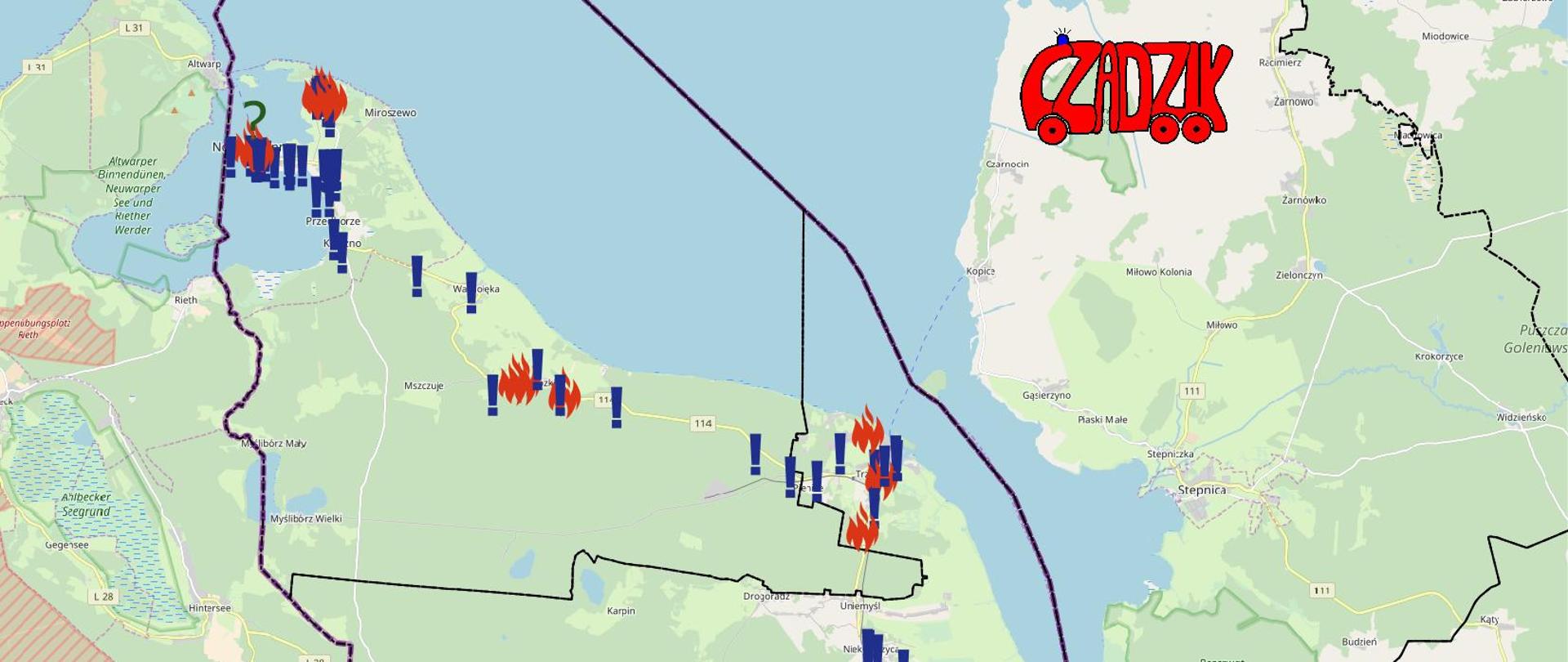 Mapa przedstawiająca miejsca zdarzeń