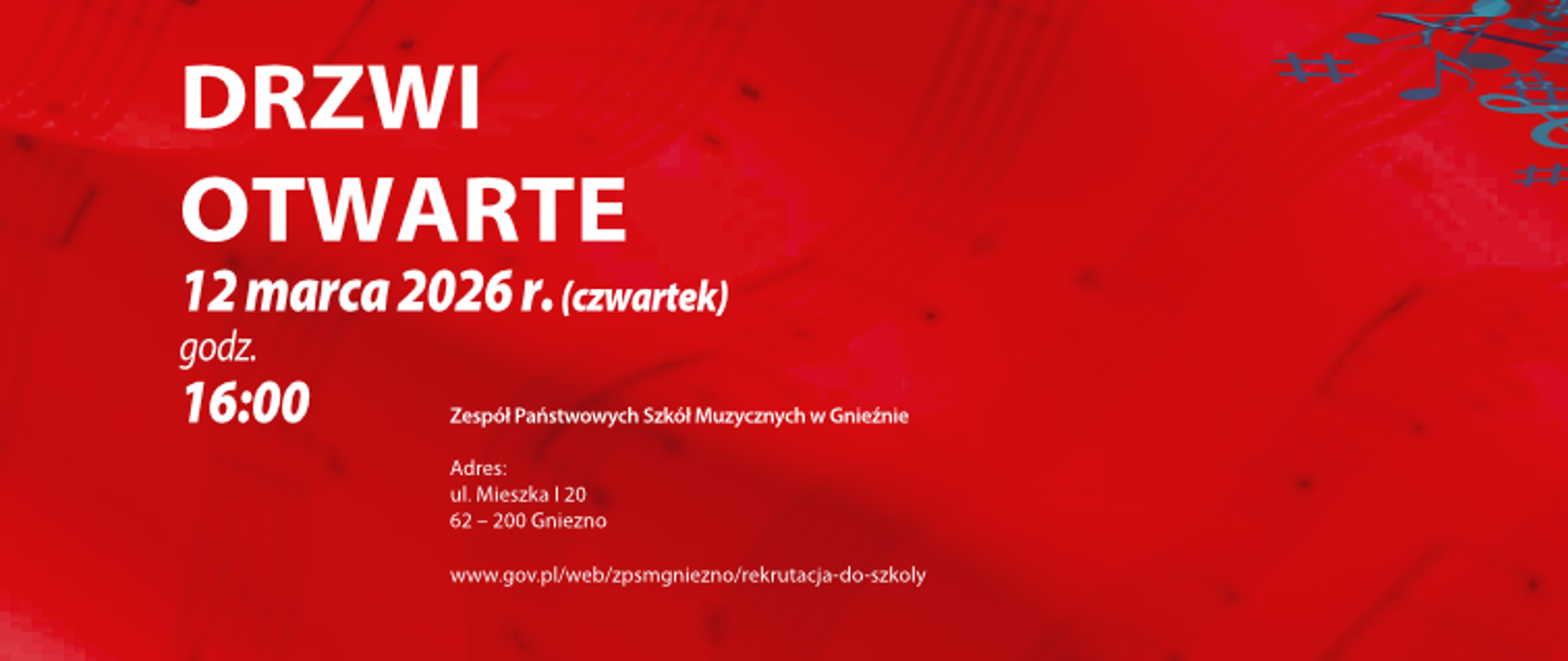 na czerwony tle biały napis o terminie drzwi otwartych