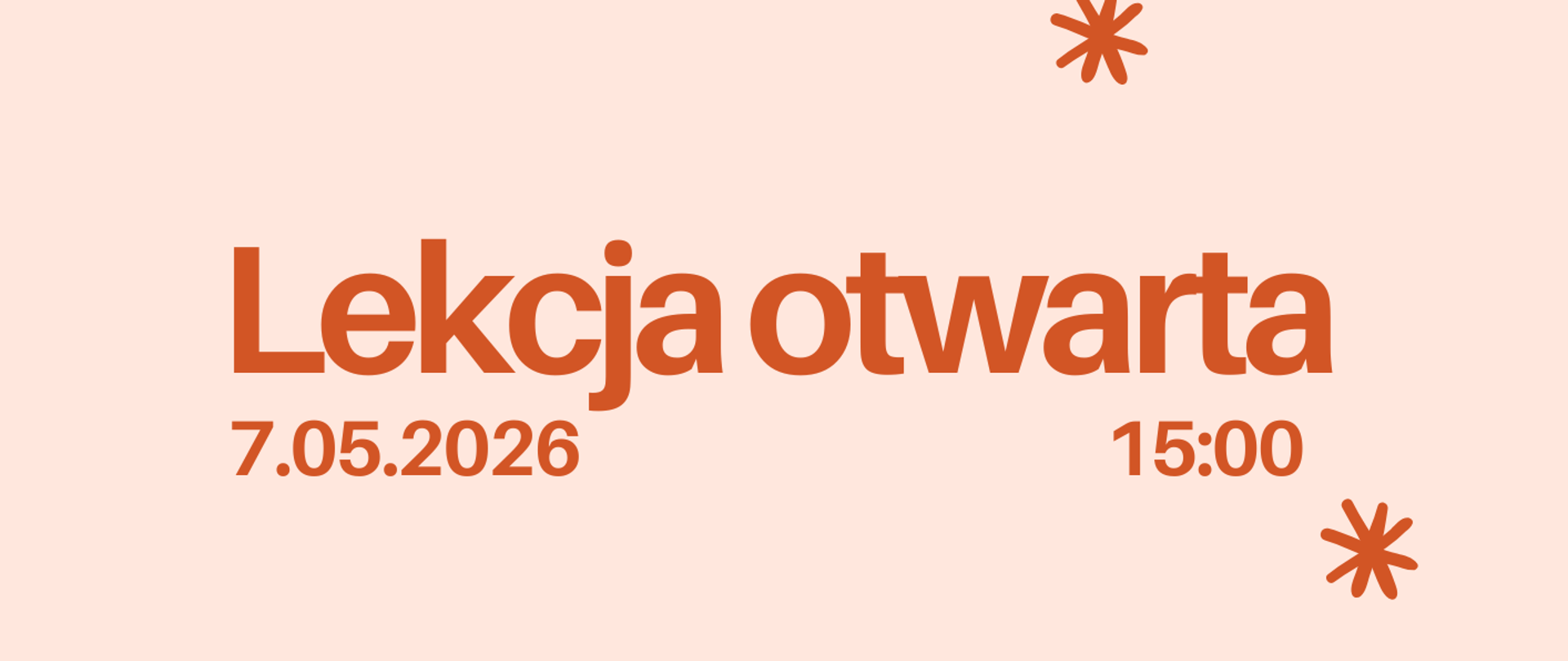 Afisz lekcja otwarta. Napis na beżowym tle, obrazek fortepianu..