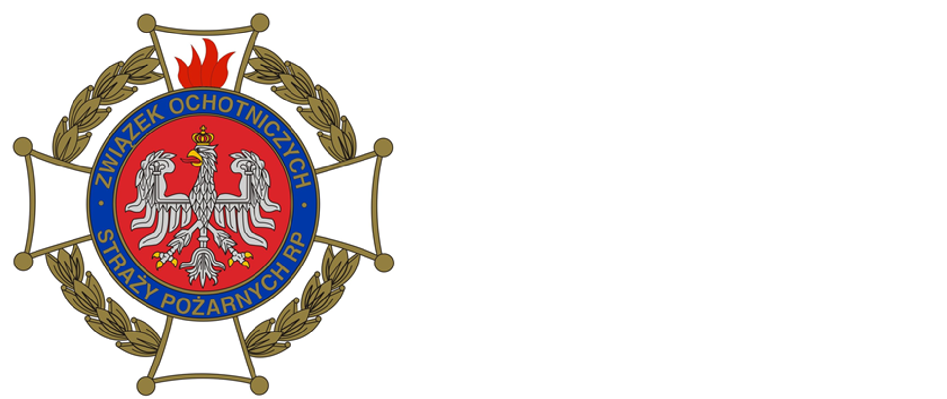 Zdjęcie przedstawia krzyż Związku Ochotniczych Straży Pożarnych. W środku znaku znajduje się biały orzeł w korownie. W jego obwodzie napisany jest napis Związek Ochotniczych Straży Pożarnych RP.